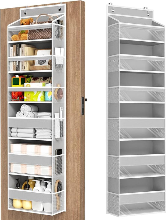 6 Tiers Over The Door Organizer, Heavy Duty Hanging Organizer Storage with Large Capacity Pockets, Behind Door Storage Hanging Shelves for Closet Wall Bathroom Bedroom Nursery Pantry, 1 Pack Grey