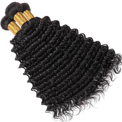 Raw Loose Deep Wave Bundles Human Hair Natural Black Color Brazilian Unprocessed Virgin Hair 18 20 22 Inch Deep Wave Human Hair Bundles