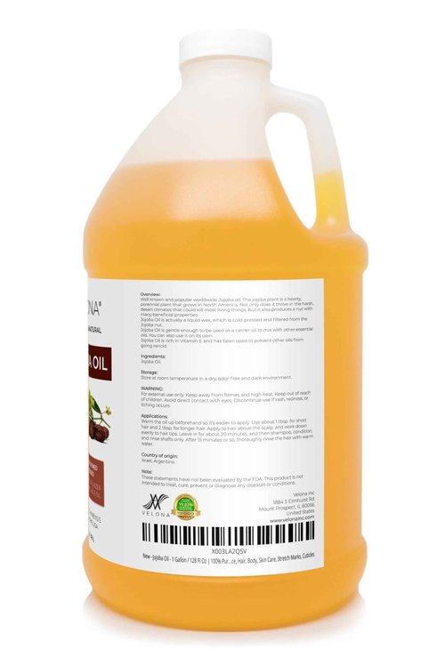 Jojoba Oil - 1 Gallon / 128 Fl Oz | 100% Pure and Natural | Golden, Unrefined, Cold Pressed, Hexane Free | Moisturizing Face, Hair, Body, Skin Care, Stretch Marks, Cuticles
