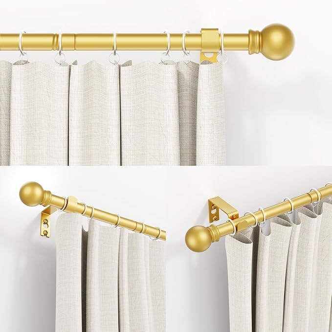 Thestoa Gold Curtain Rods for Windows 30-46 Inch, 5/8" Stainless Steel Small Curtain Rod for Bedroom, Living Room,Kitchen,Farmhouse
