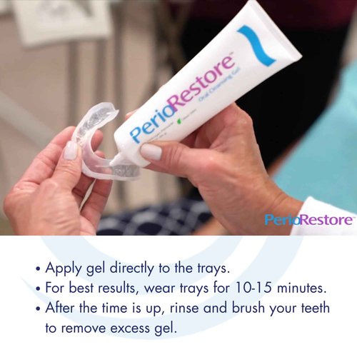 Perio Restore® Gel 3 Ounce Tube; 3 Pack. 1.7% Hydrogen Peroxide Oral Cleansing Treatment Gel. Includes Two (2) Trays for Ease of Application. Mint Flavor