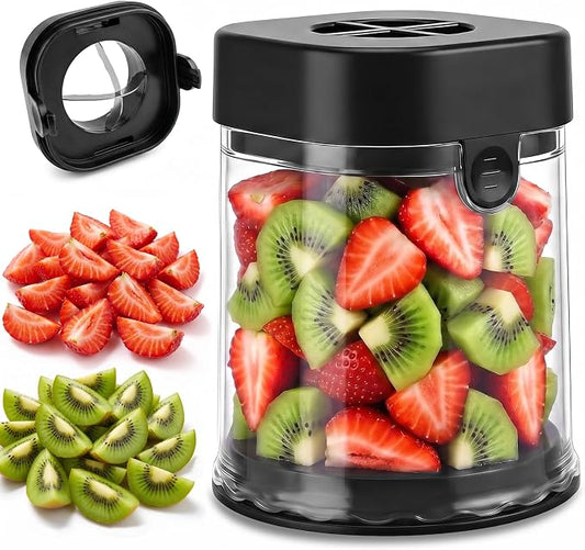 Mini Fruit Slicer Cup with Stainless Steel Blades, Strawberry Slicer & Grape Cutter, Push Type Fruit Cutter for Banana,Tomato,Blueberry & Egg,Reusable Fruit Chopper Kitchen Gadget,Quick Easy Slicing