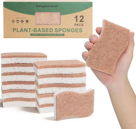 Sponges Kitchen – 12-Pack, Natural sponges for Dishes S-Shaped Dual-Layer for Pots, Pans, Tableware, Durable & Comfortable Grip for Everyday Cleaning