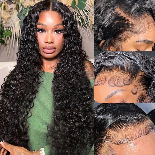 Meet Naive Deep Wave Lace Front Wigs Human Hair 200% Density 13x4 HD Curly Lace Frontal Glueless Wigs for Women Pre Plucked Deep Wave Natural Color (24 Inch)