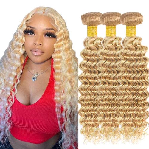 24 26 28 inch Blonde Bundles Human Hair 613 Deep Wave Bundle P27/613 Wet and Wavy Bundles Two Tone 613 and #27 Color