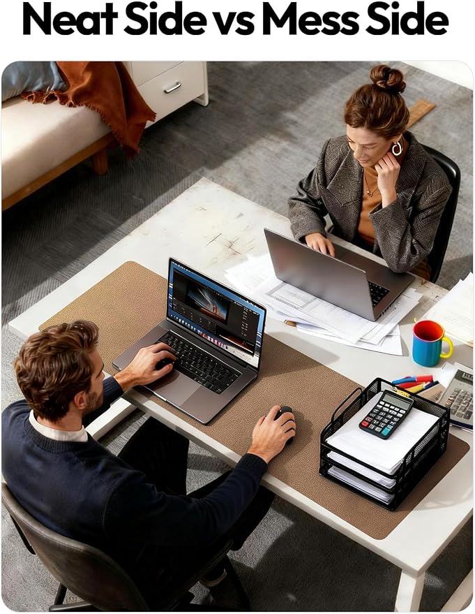 YSAGi Leather Desk Protector, Office Mat, Large Mouse Mat, Non-Slip PU Leather Blotter, Laptop Desk Mat, Waterproof Writing Pad for Office and Home(Shiny Bronze, 63" x 17.2")