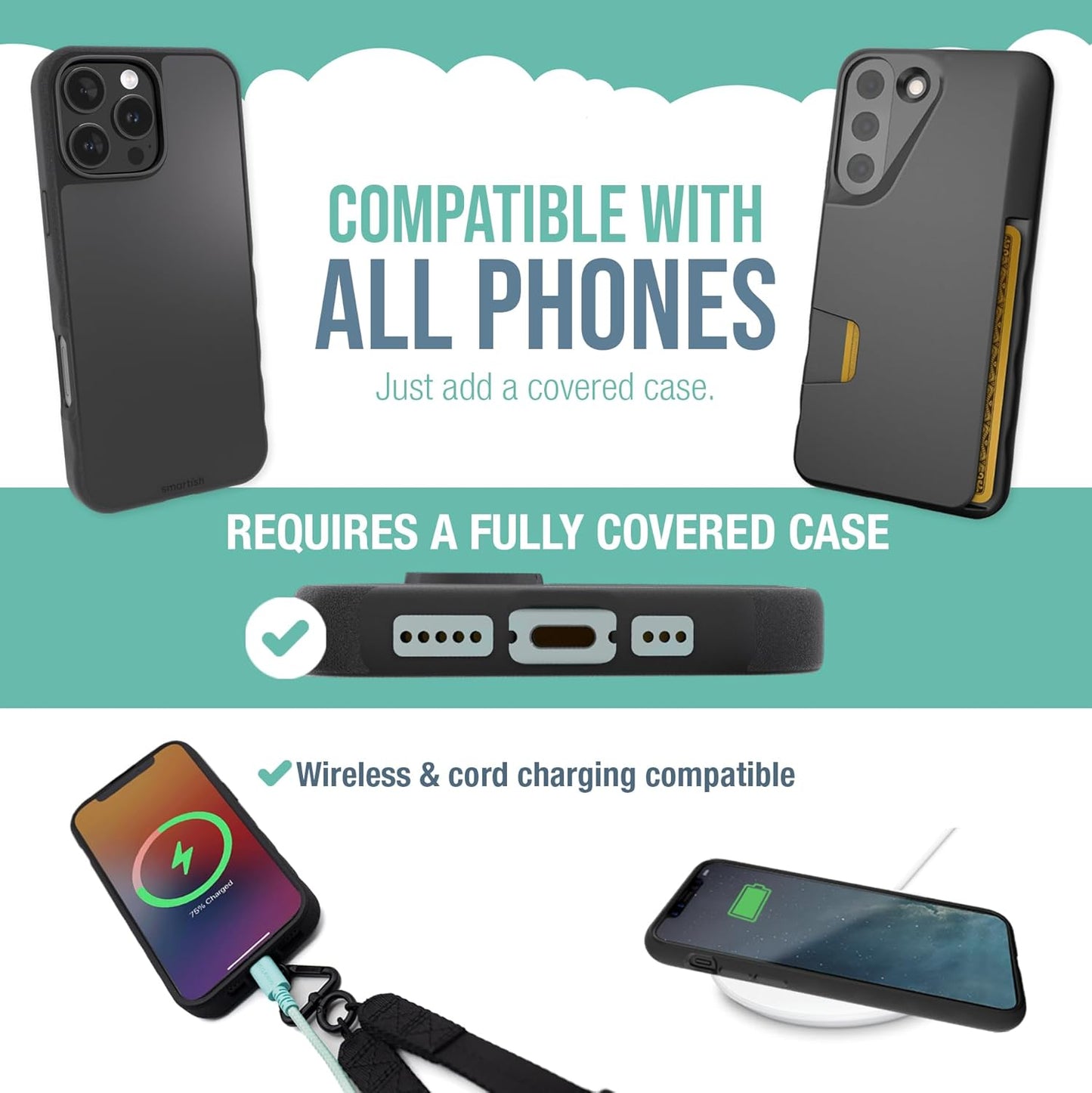 Smartish Phone Lanyard - Case Clinger - Universal iPhone Holder w/Detachable Crossbody Shoulder Neck Strap w/Storage Loops, Fidlock, Insert for Phone Cases iPhone, Galaxy, Pixel - Sandstorm