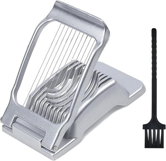 Egg Slicer for Hard Boiled Eggs, Aluminum Alloy Cutter with Cleaning Brush, 9.65 x 2.76 x 4.92 in, for Eggs, Strawberries, Mushrooms and Soft Foods, Silver