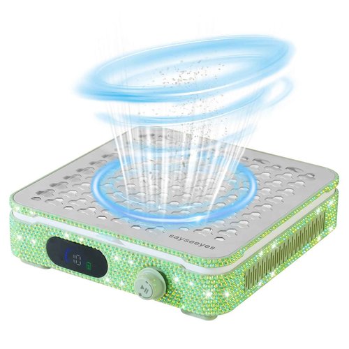 Rhinestones Nail Dust Collector for Nail Polishing in Nail Salon or Home, Portable Shiny Crystal Shape Tool with Powerful Vacuum Fan, 10 Speeds, 1600PA, Filter Paper