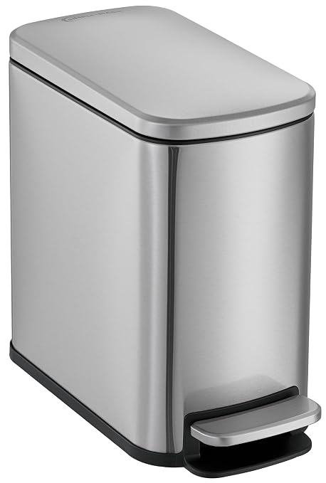 SIMPLI-Magic 6L/1.6G Stainless Steel Bathroom Trash Can with Hands-Free Foot Pedal, Quiet Soft-Close Lid, Compact Space-Saving Size