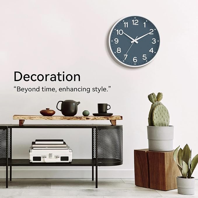 Roymnie Wall Clock 10 Inch Silent Wall Clocks Battery Operated-Modern Non Ticking Analog Clock Decorative for Kitchen Bedroom Office Bathroom(Azure Blue)