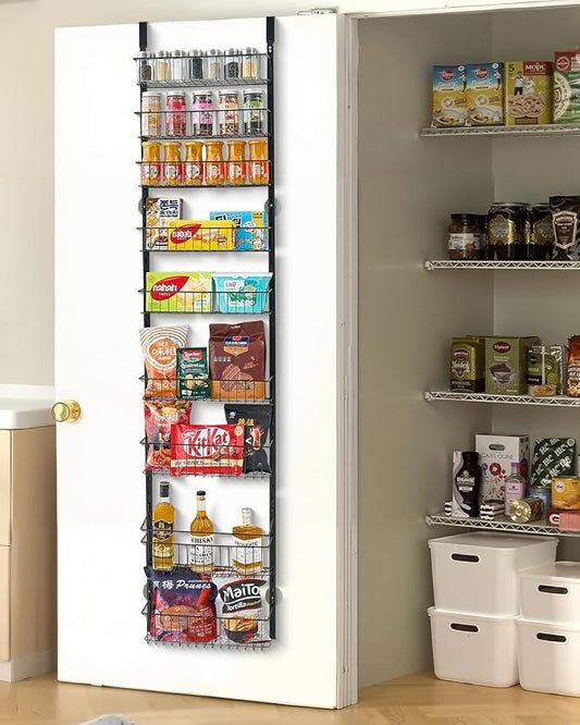 VEVOR Over the Door Pantry Organizer, 9-Tier Pantry Organization and Storage, Heavy-Duty Steel Hanging Spice Rack, Adjustable Wall Seasoning Shelves, for Home Kitchen Laundry Room Bathroom, Black