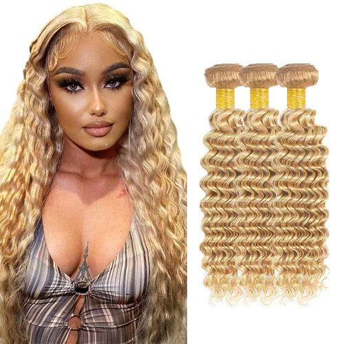 34 34 34 inch P27/613 Human Hair Bundles Blonde Deep Wave Bundle #613 Human Hair 3 Bundles Two Tone 613 Deep Wave Bundle