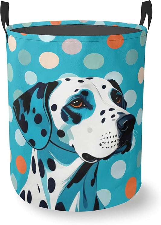Dalmatian Dog Laundry Basket With Handles Tote Bag Oxford Cloth Funny Laundry Hamper Clothes Storage Bucket Toy Organizer 16" X 20.8"For Bathroom/Laundry/Bedroom