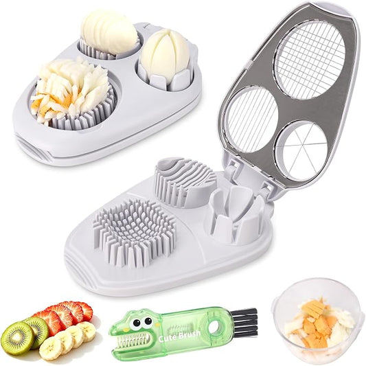 3-in-1 Egg Slicer for Hard Boiled Eggs& Egg Cutter, 304 Stainless Steel Cutting Wire, Heavy Duty Chopper & Dicer with Removable Catch Container –Multipurpose tool, Slices, Wedges, and Dices
