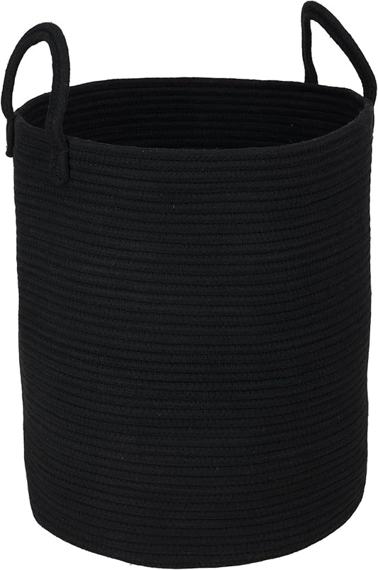 XUANGUO Black Cotton Rope Laundry Basket Hamper for Clothes Woven Storage Basket for Living Room Bedroom Boho Tall Rope Baskets for Blanket Toys Pillow Towels Baby Nursery Hamper Bin Large