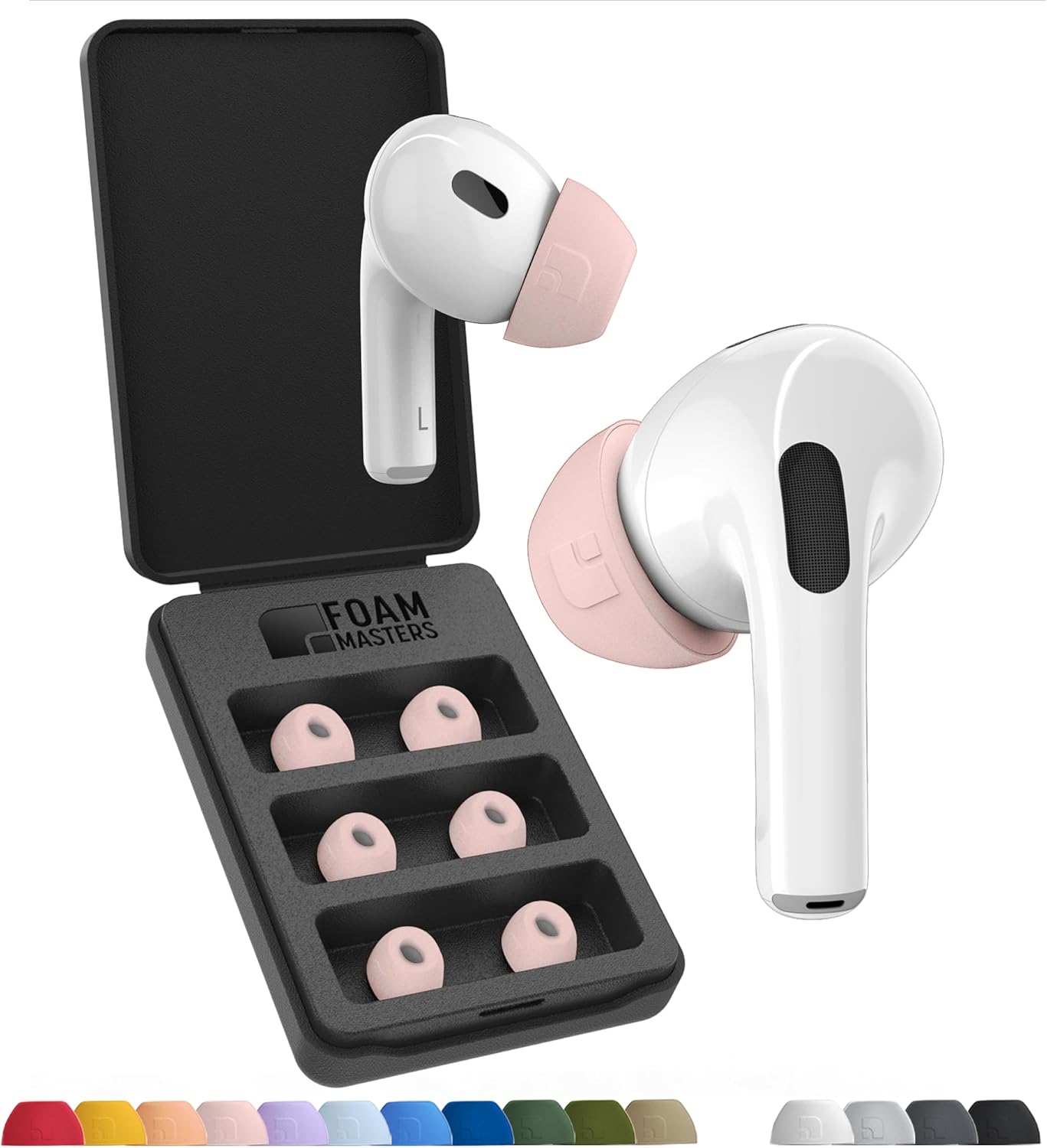 Foam Masters Ultra-Premium Memory Foam Ear Tips for AirPods Pro 1st & 2nd Gen | 3 Pairs | Black Magic Ver 6.0 | Secure | Comfort | Better Noise Cancel | Replacement Buds – Crystal Pink, Large