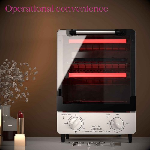 Sterilizer for Nail Tools, 12L Multifunctional High Temperature Cleaning Dry Box Stainless Steel with Temp Control, Timer, 2 Stainless Trays, Tweezer Sterilizer, Nail Salon Equipment, 110V 1000W