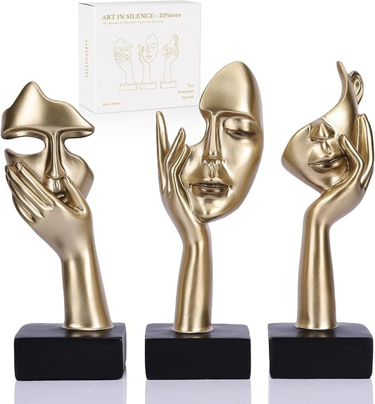 3 Pcs Thinker Large Statue Set - Black Glod Art Abstract Home Accent Figurines for Living Room, Bedroom, Shelves, Office Desktop, Coffee Table Decor, Gift for Women (3 Pcs Black Glod, 9")