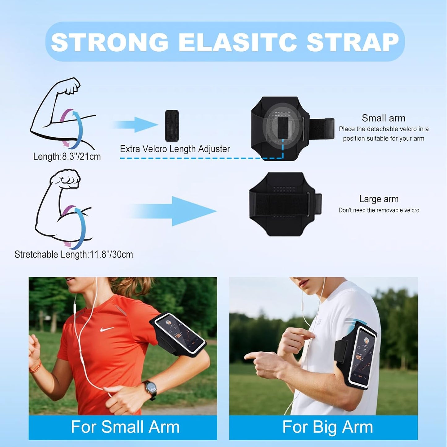 Running Armband with Earphone Pouch & Card Slot, Running Phone Holder for iPhone 16 15 14 Pro Max Plus Galaxy S25 S24 S23 Ultra, Up to 6.8" Phones"