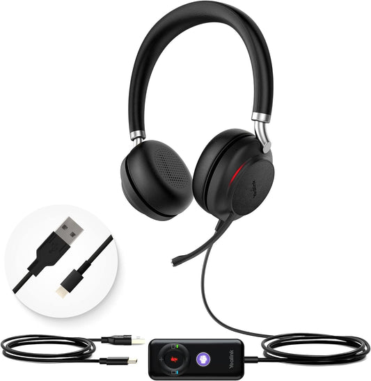 Yealink UH38 Bluetooth USB Wired Headset, Work Headset with Noise Cancelling Microphone, Teams Certified, Comfort Fit, Dual Connect for PC Computer & Mobile Devices, Dual Busylight