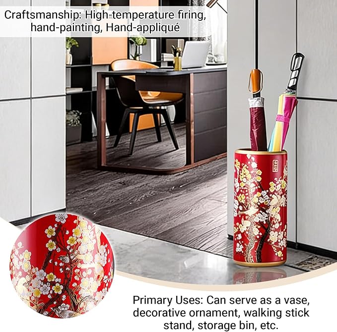 Ceramic Umbrella Stand Umbrella Holder for Entryway Hand-Made Umbrella Stand Barrels Umbrella Holder Cane Floor Standing Vase Ceramic Storage Bucket for Home Office Entrance Indoor.(D)