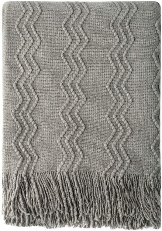 BOURINA Throw Blanket Textured Solid Soft Sofa Throw Couch Cover Knitted Decorative Blanket, 60 inch x 80 inch Dark Grey