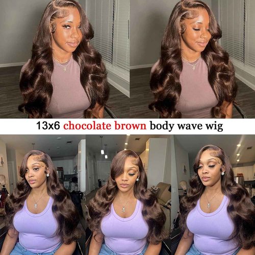TESCOGOYS Body Wave Lace Front Wig 24 inch Brazilian Hair 13x6 Chocolate Brown Body Wave Wigs 100% Unprocessed Human Hair Body Wave Human Hair Wig with Baby Hair for Women