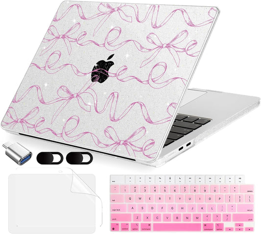 Compatible with MacBook Air 15 inch Case, M4 A3241/M3 A3114/M2 A2941 (Released 2025 to 2023), Hard Shell, Keyboard Cover, Screen Protector, Webcam Cover & Type-C Adapter, Sparkly Bows