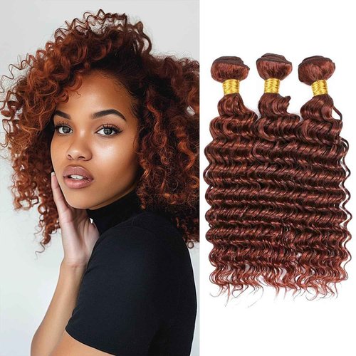 Giginger Brazilian Human Hair Bundles 26 28 30 Inch Reddish Brown Deep Wave Bundles Color 33 Human Hair Deep Wave Unprocessed Virgin Quick Weave Hair for Black Women