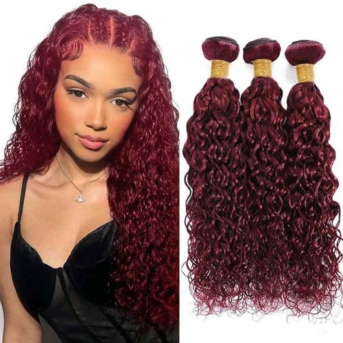 Giginger Burgundy 99J Water Wave Human Hair Bundles 24 26 28 inch Wine Red Human Hair Bundles Burgundy 100% Unprocessed Raw Quick Weave Hair for Black Women