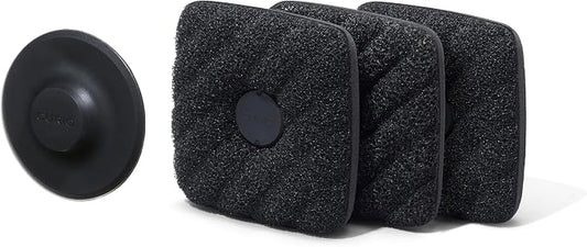 Curio Home Goods Ionic Non-Scratch Dish Sponges with Magnetized Holder, Odor Resistant Synthetic Scrub Sponges, 3 Pack, Black