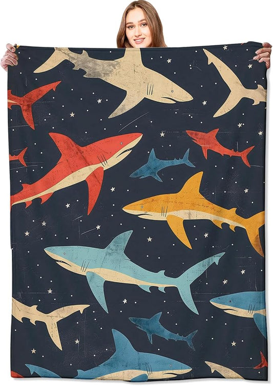Shark Blanket Vibrant Sharks Dark Throw Blankets,Birthday Gifts for Girls Boys Women & Ocean Lovers,Lightweight Soft Fleece,for Sofa Couch Bed Room Sea Life Decor 40x50in