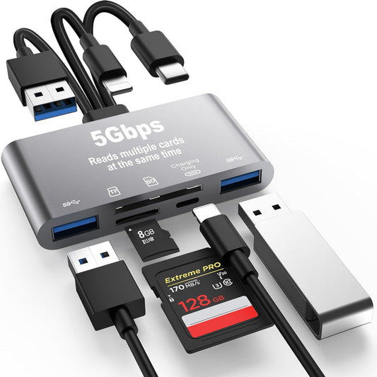 5-in-1 SD Card Reader,High-Speed USB 3.0 Adapter for Phone/Pad USB C/A Devices with TF&SD Card Slots, Supports SD/TF/SDHC/SDXC/MMC