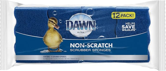 Dawn Ultra Scrubber Sponges Non-Scratch Double-Sided Kitchen Dish Cleaners, 12-Pack, Blue