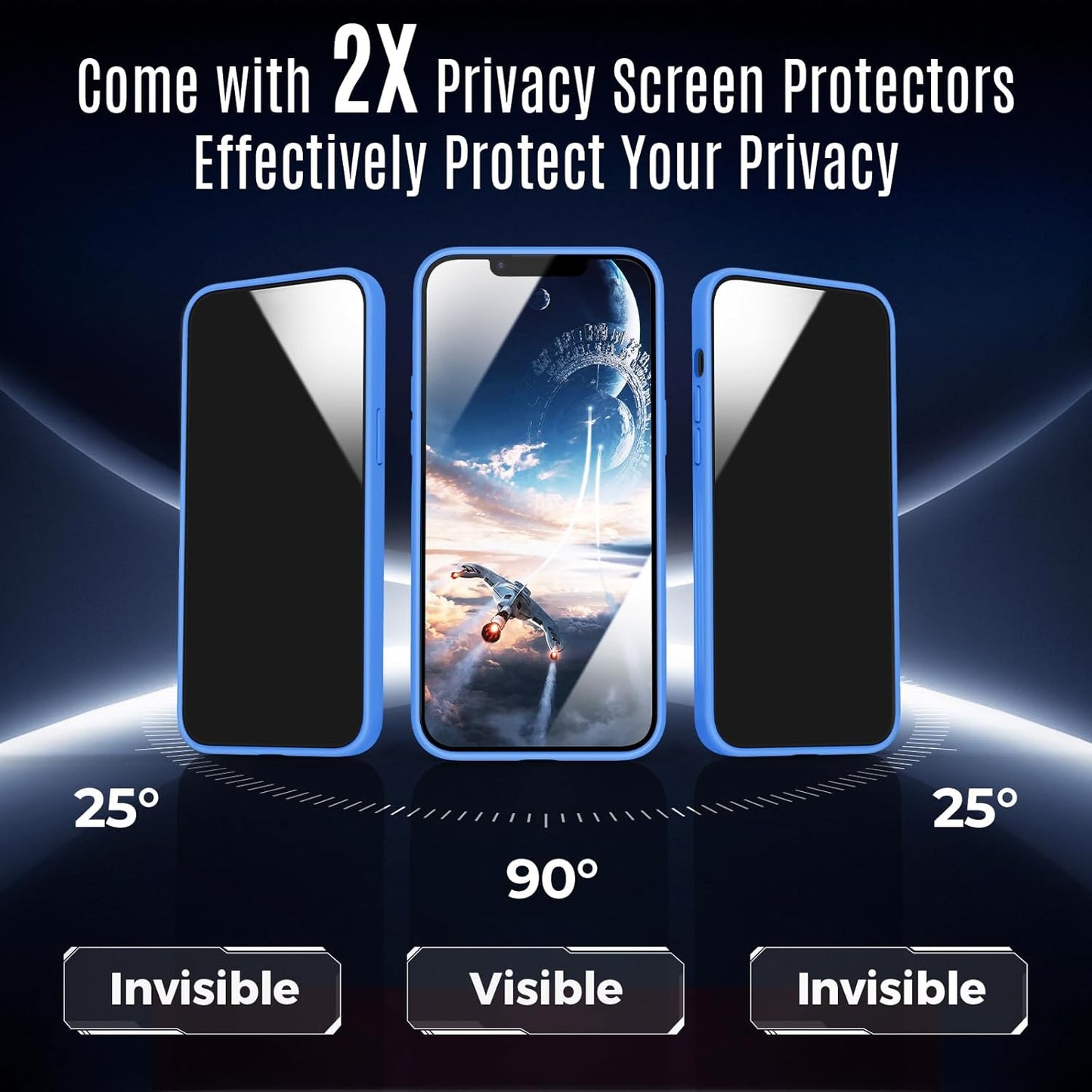 Designed for iPhone 12 Pro Case, Compatible with MagSafe, with Privacy Screen Protectors X2, [Camera Protection] [15FT Military Drop Protection] Shockproof Phone Case, 6.1", Blue