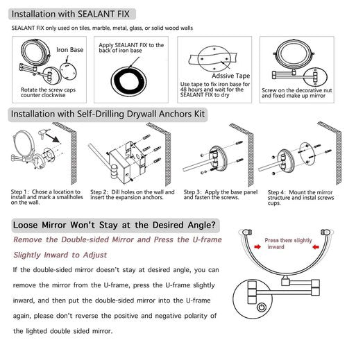 Lighted Makeup Mirror Wall Mount with Magnification 5X LED Double Sided Magnifying with Light, Touch Sensor Dimming, Extendable Swing Arm 360 Swivel Shaving Cosmetic Mirror for Bathroom, Chrome