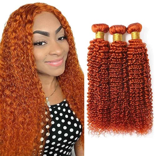 Color 350 Bundle Ginger Curly Wave Human Hair Bundles 8A Grade Color 350 Kinky Curly 3 Bundles 26 28 30 Inch Ginger Orange Bundle Hair Extensions 300G