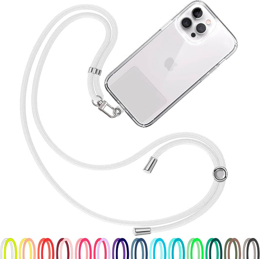 Cell Phone Lanyard [White] - Comfortable Universal Smartphone Lanyard - Easy to Use Neck Phone Holder [Clear Patch] - Adjustable Length Phone Strap Crossbody - Fits All Mobile Phones