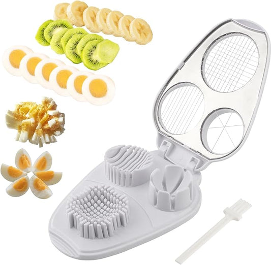 3 in 1 Boiled Egg Slicer, 3 Slice Modes Chopper Cutter with Brush, Manual Egg Slicer Steel Wire Dicer for Hard Boiled Eggs, Kitchen Gadget for Soft Fruit Butter, Labor Saving