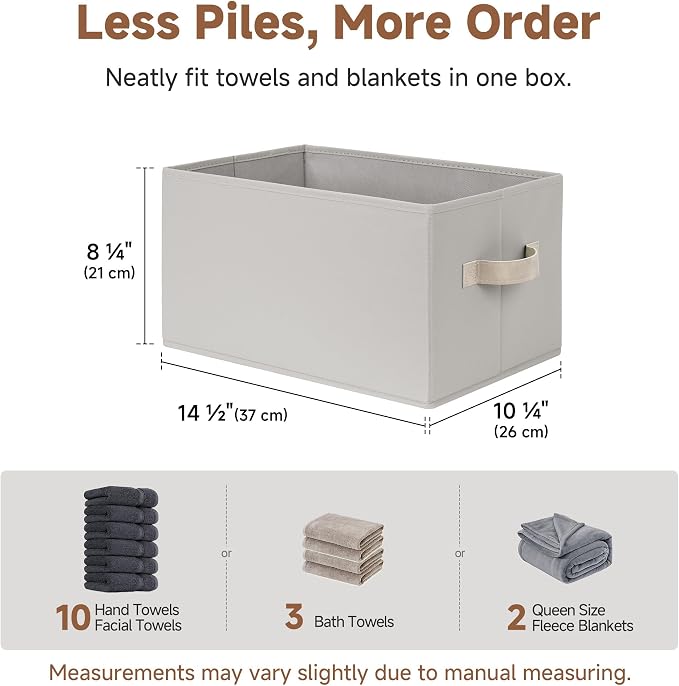 StorageWorks Storage Baskets for Shelves, Fabric Storage Bins, Closet Organization and Storage Baskets, Organizer Bins for Clothes, Light Gray, Large, 3-Pack