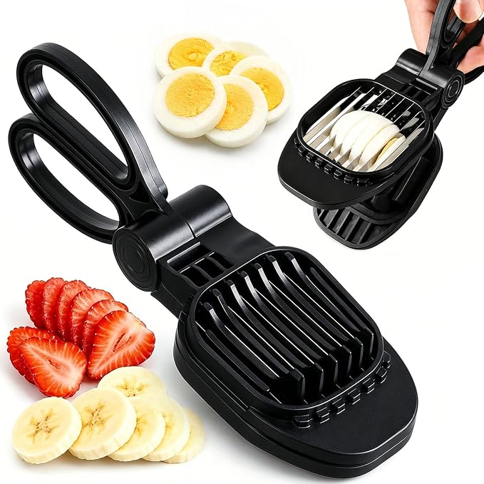 NOVANO Fruit Slicer, Egg Slicer, Black | For Hard Boiled Eggs, For Strawberry, Banana, Kiwi, Stainless Steel Blades, ABS Material, Rapid & Safe Slicing