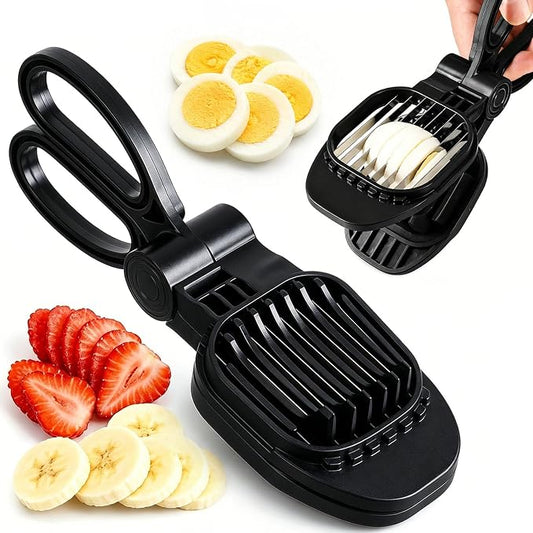 NOVANO Fruit Slicer, Egg Slicer, Black | For Hard Boiled Eggs, For Strawberry, Banana, Kiwi, Stainless Steel Blades, ABS Material, Rapid & Safe Slicing