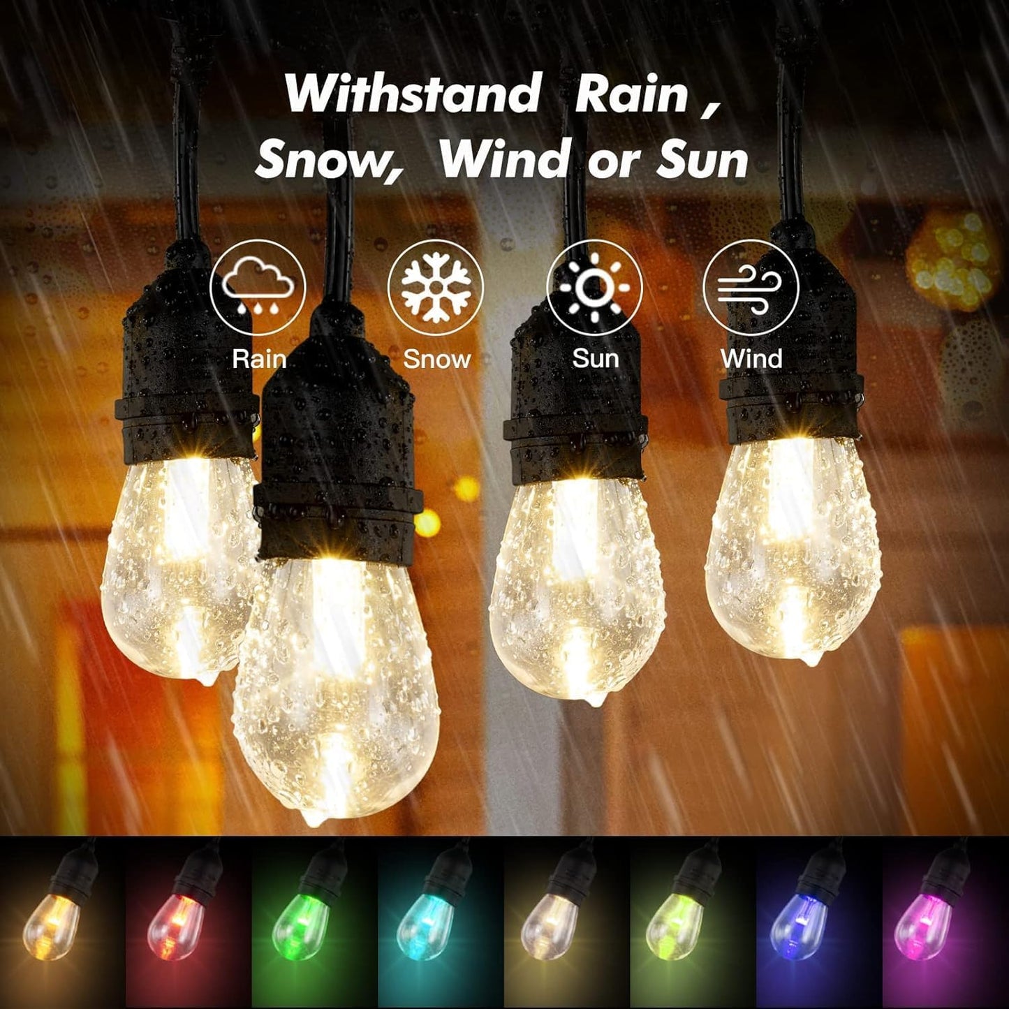 Auroraworld Outdoor String Lights RGB Solar, 48FT Dimmable Patio String Lights for Patio