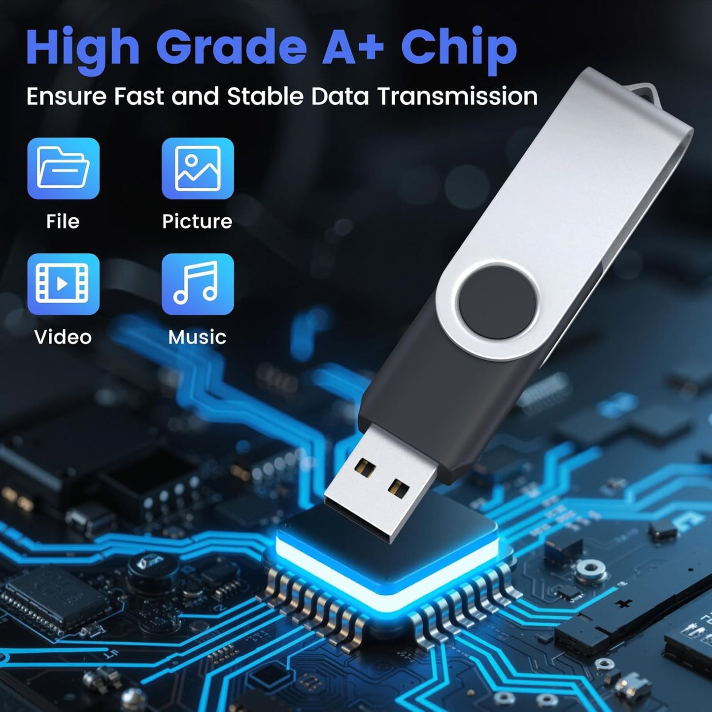 ABLAZE Flash Drives 2GB 20 Pack, USB 2.0 Thumb Drive Bulk with Lanyards Swivel Memory Stick U Disk 2GB Pendrive USB Pack (Black)