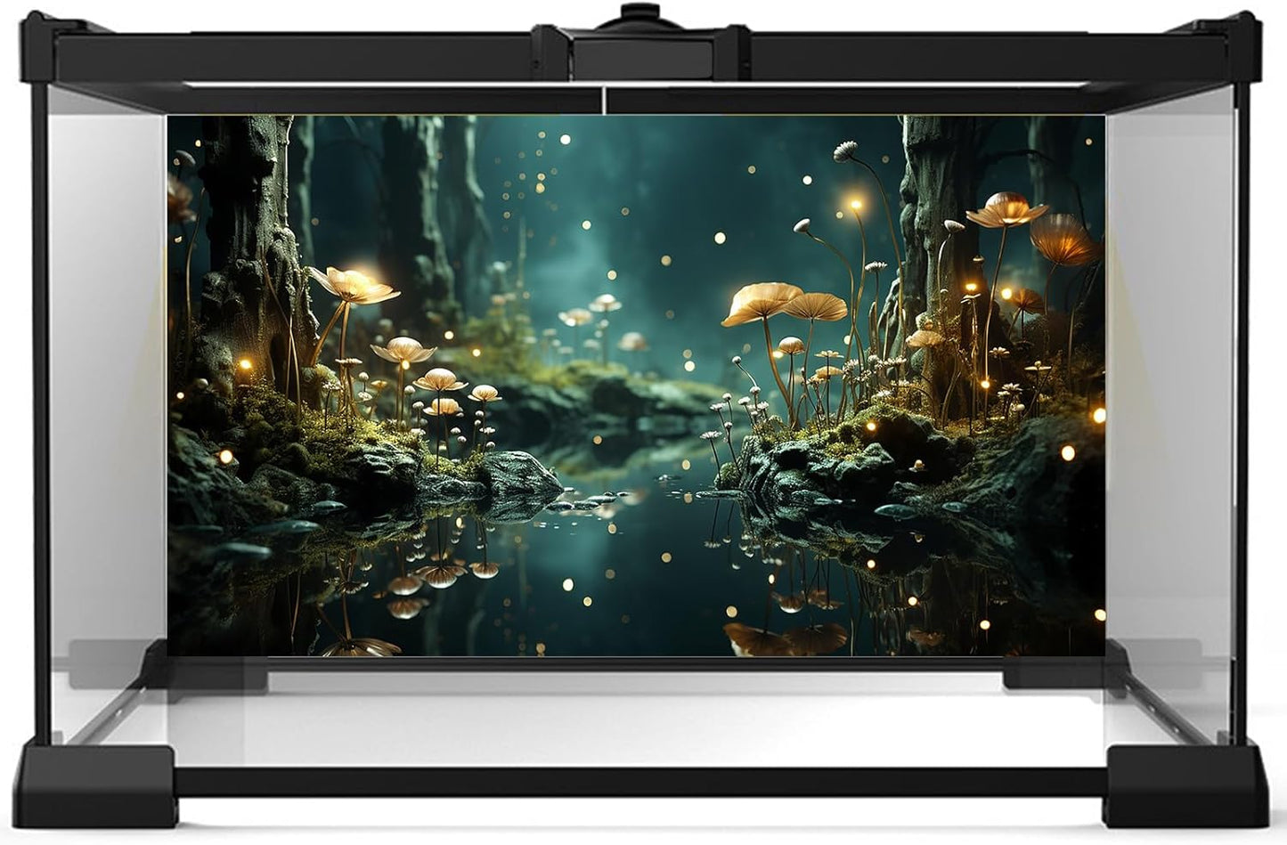 Fantasy Aquarium Background Rock Flowers Tranquil Water Scene Terrarium Backdrop Fantasy Lights Fish Tank Background Reptile Habitat Backdrop Aquarium Poster Wallpaper Decor Vinyl 24x16in