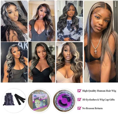 Habiliana Bundles Human Hair 26 28 30 Inch Body Wave P1B/GREY Human Hair Bundles 11A Unprocessed Brazilian Virgin Quick Weave Hair Extensions for Black Women