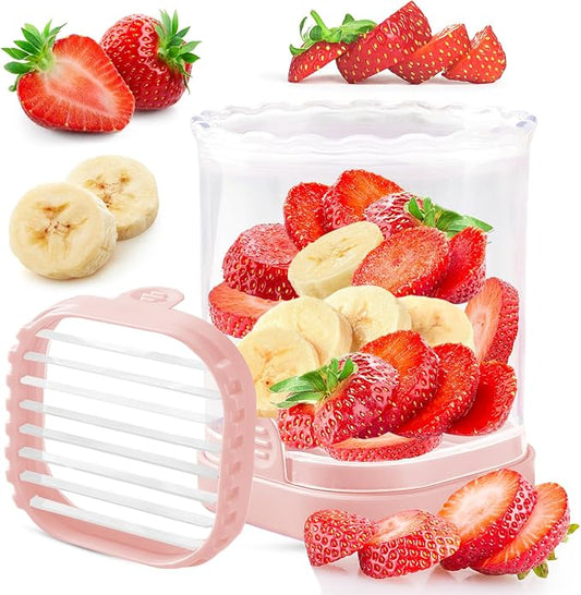 Creative Strawberry & Fruit Slicer - Detachable Cutter with Push Plate (Pink)