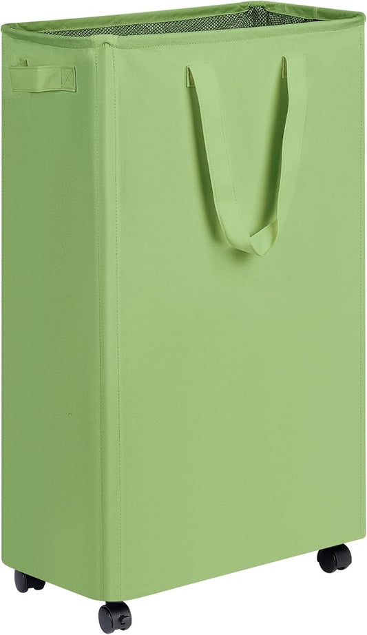 efluky Slim Laundry Hamper with Wheels, Rolling Laundry Basket for Clothes, Small Laundry Basket for Bedroom, Dorm and Laundry Room, 75L (19.8 Gallons) Green
