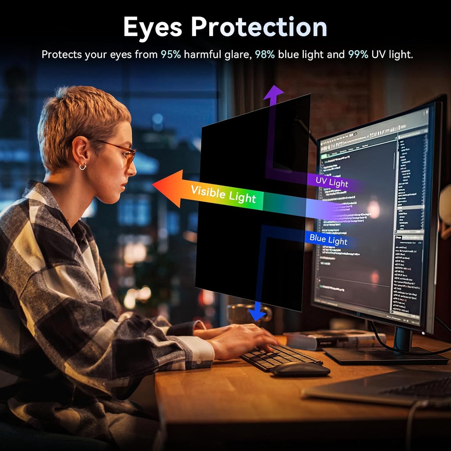 [2-Pack] 25 Inch Computer Privacy Screen Filter for 16:9 Widescreen Monitor, Removable Eye Protection Anti Glare Blue Light Filter Privacy Shield, Anti Scratch Anti Spy Screen Protector Film 25 In